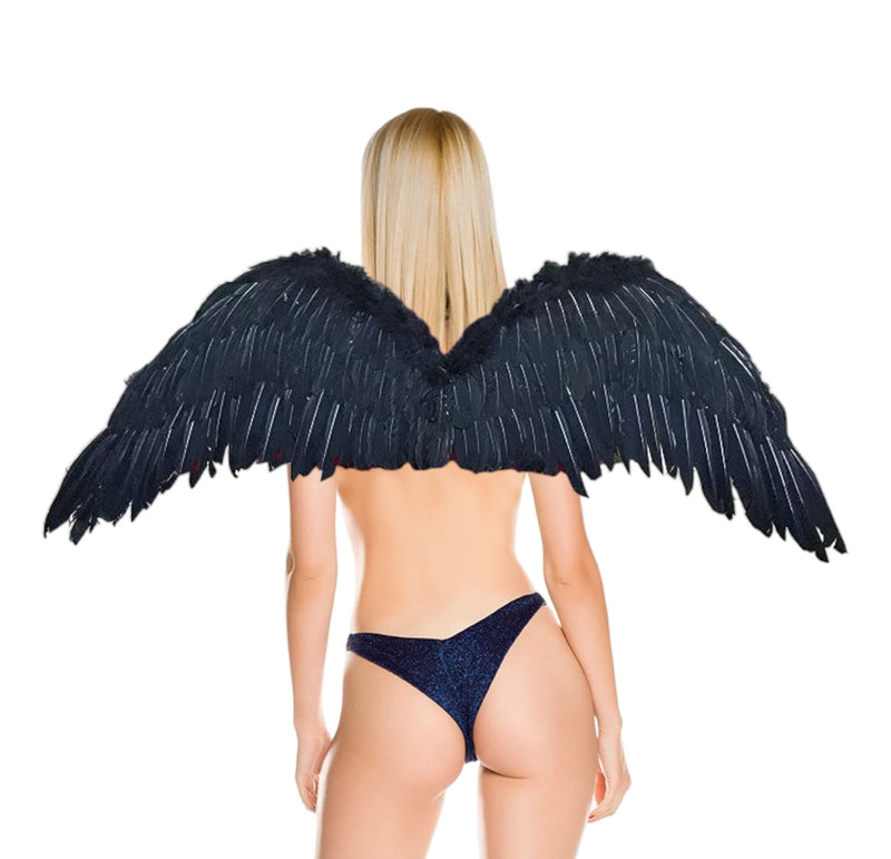 Grandes alas de ángel de hadas grandes de plumas negras de 47 x 17 pulgadas con halo gratis para alas de disfraces de Halloween Hombres Mujeres Adultos L XXL - SACASUSA