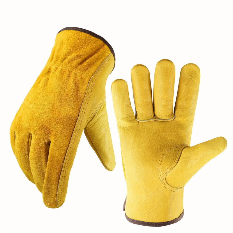 Guantes de Trabajo de Cuero Resistente - Impermeables, Resistentes a Rasgaduras, con Agarre Flexible para Uso Versátil. Diseño Ambidiestro para Hombres y Mujeres. Ideal para Tareas de Gran Intensidad - SACASUSA