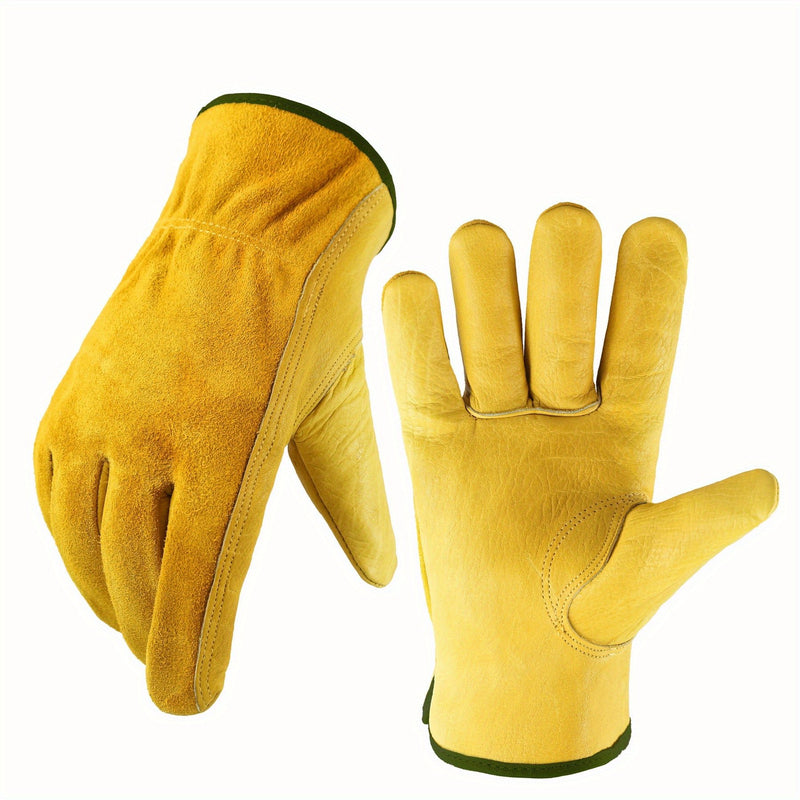 Guantes de Trabajo de Cuero Resistente - Impermeables, Resistentes a Rasgaduras, con Agarre Flexible para Uso Versátil. Diseño Ambidiestro para Hombres y Mujeres. Ideal para Tareas de Gran Intensidad - SACASUSA