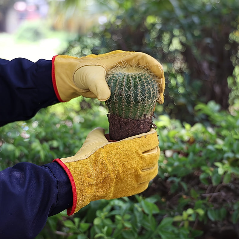 Guantes de Trabajo de Cuero Resistente - Impermeables, Resistentes a Rasgaduras, con Agarre Flexible para Uso Versátil. Diseño Ambidiestro para Hombres y Mujeres. Ideal para Tareas de Gran Intensidad - SACASUSA