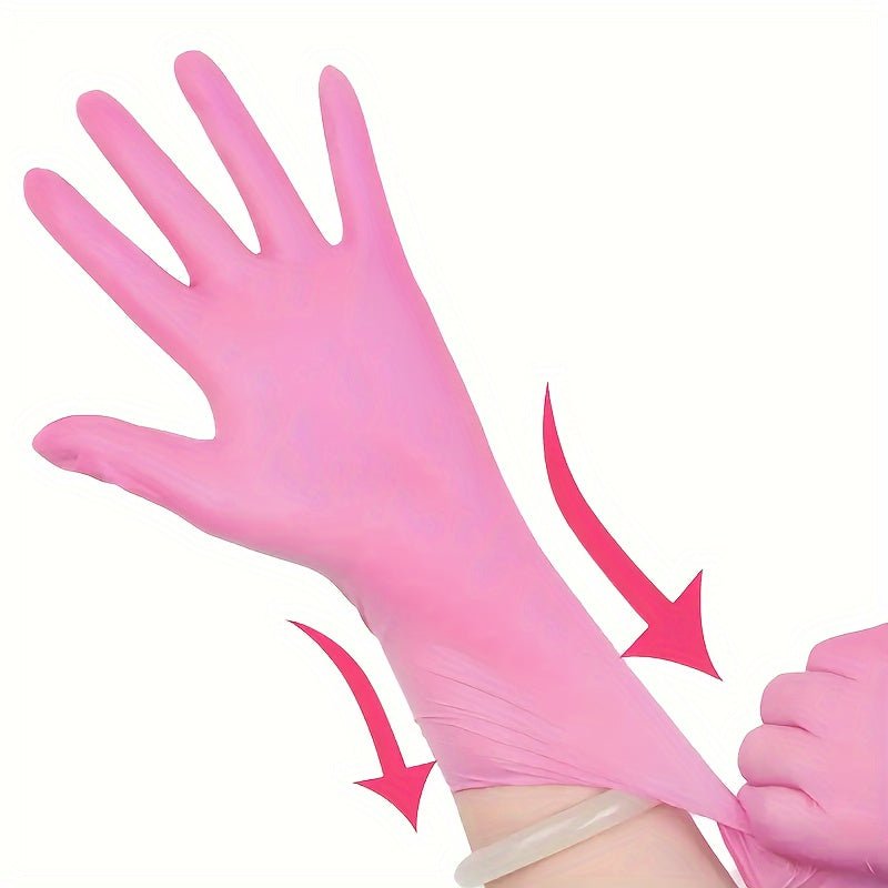 Guantes desechables rosados de 10/60pcs, Libres de Látex, Resistente al agua y Anti-estáticos: Versátiles para Cocina, Jardinería, Artesanía - Nitrilo Duradero, Ambidiestro! - SACASUSA