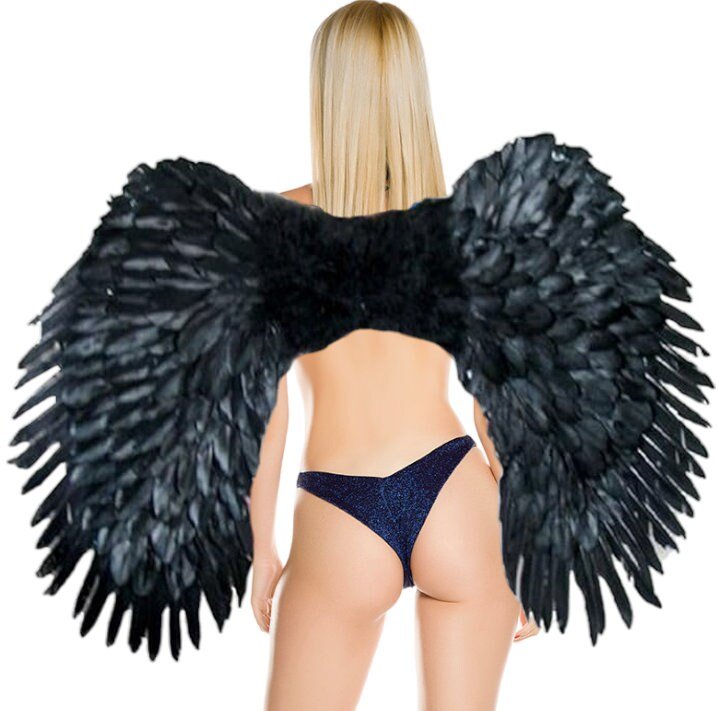Hecho a mano XXL grande negro pluma hada ángel alas hombres mujeres Halloween traje fiesta XXL - SACASUSA