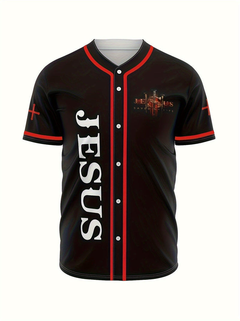 Jersey de Béisbol Ligero para Hombre | Fácil Mantenimiento, Transpirable | Camiseta Casual con Botones y Estampado de León - SACASUSA