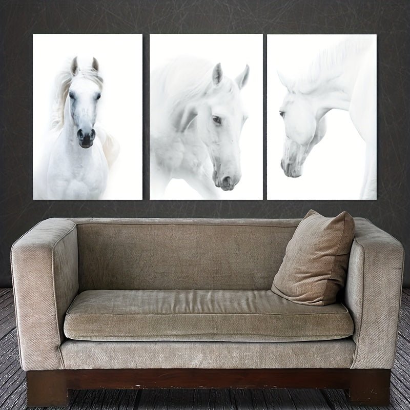 Juego De 3, Pintura De Lienzo De Caballo Blanco Sin Marco, Pintura De Lienzo Impresa En Alta Definición, Imágenes Modulares, Arte De Pared, Imágenes, Carteles, Arte De Lienzo Para Sala De Estar, Dormitorio, Decoración Del Hogar, 16x24 Pulgadas - SACASUSA