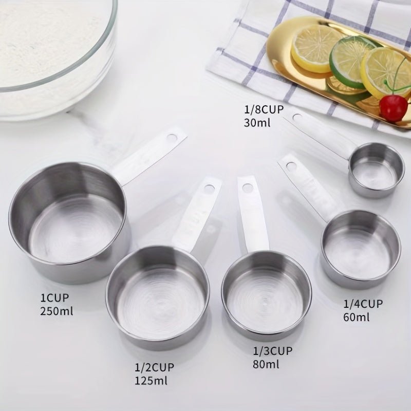 Juego de 5 Tazas Medidoras Apilables de Acero Inoxidable: Medición Precisa, Almacenamiento Conveniente, Fácil de Limpiar, Duradero y Versátil Utensilio de Cocina - SACASUSA