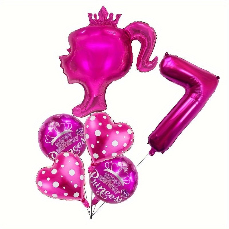 Juego de 6/7 globos de foil temáticos de Princesa Rosa - Decoración para fiestas de niñas, Nylon de calidad, Atrezzo fotográfico, Idea de regalo, 14+ años, Sin electricidad - SACASUSA