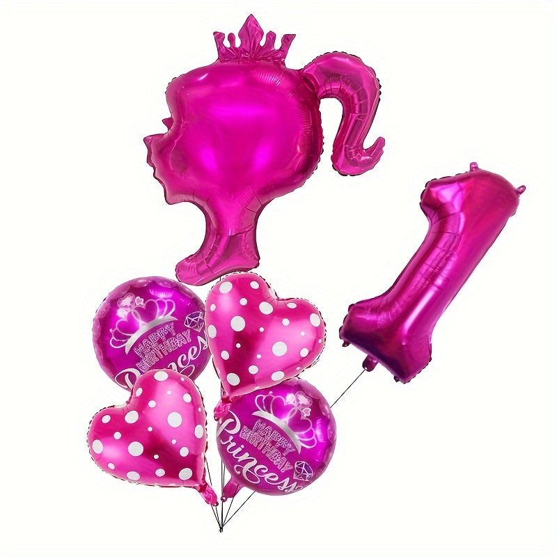 Juego de 6/7 globos de foil temáticos de Princesa Rosa - Decoración para fiestas de niñas, Nylon de calidad, Atrezzo fotográfico, Idea de regalo, 14+ años, Sin electricidad - SACASUSA