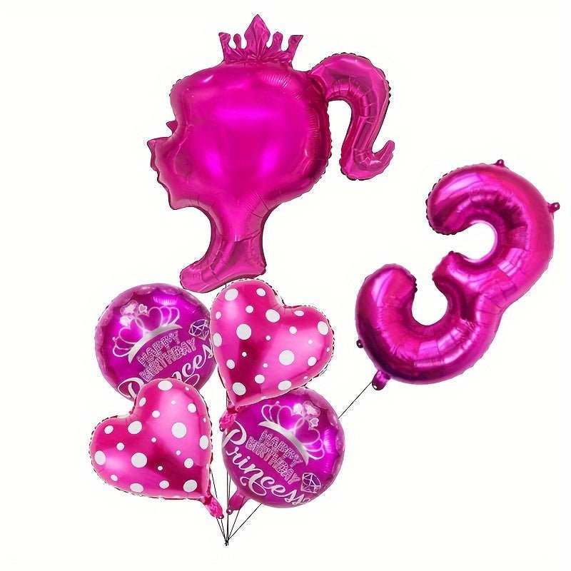 Juego de 6/7 globos de foil temáticos de Princesa Rosa - Decoración para fiestas de niñas, Nylon de calidad, Atrezzo fotográfico, Idea de regalo, 14+ años, Sin electricidad - SACASUSA