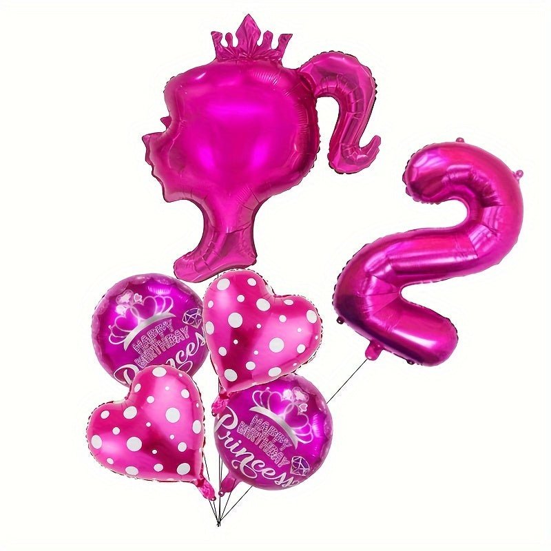 Juego de 6/7 globos de foil temáticos de Princesa Rosa - Decoración para fiestas de niñas, Nylon de calidad, Atrezzo fotográfico, Idea de regalo, 14+ años, Sin electricidad - SACASUSA