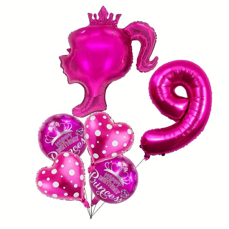 Juego de 6/7 globos de foil temáticos de Princesa Rosa - Decoración para fiestas de niñas, Nylon de calidad, Atrezzo fotográfico, Idea de regalo, 14+ años, Sin electricidad - SACASUSA