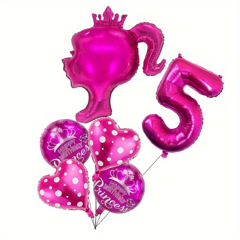 Juego de 6/7 globos de foil temáticos de Princesa Rosa - Decoración para fiestas de niñas, Nylon de calidad, Atrezzo fotográfico, Idea de regalo, 14+ años, Sin electricidad - SACASUSA