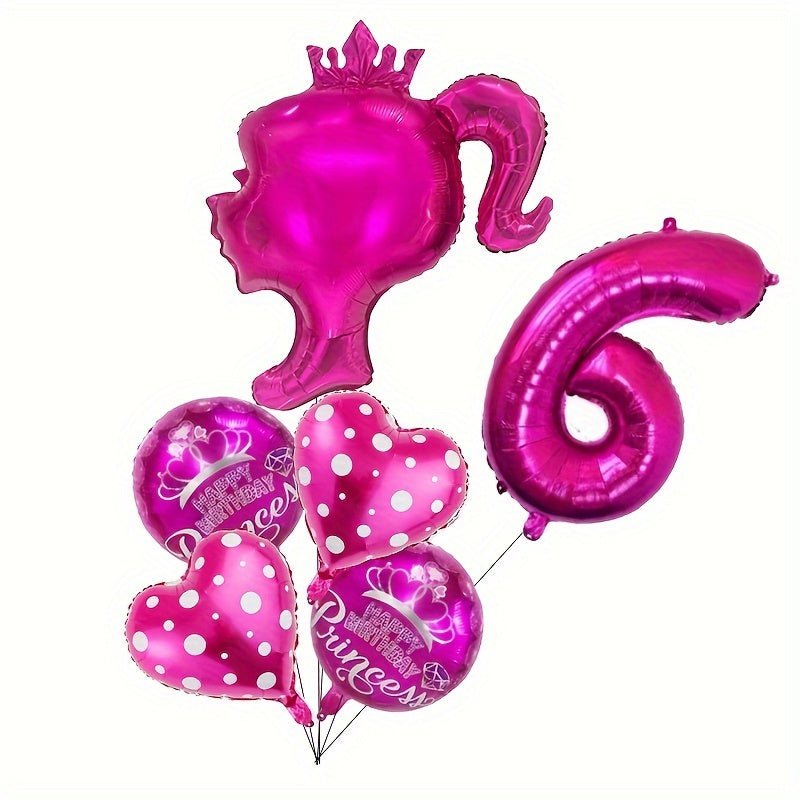 Juego de 6/7 globos de foil temáticos de Princesa Rosa - Decoración para fiestas de niñas, Nylon de calidad, Atrezzo fotográfico, Idea de regalo, 14+ años, Sin electricidad - SACASUSA