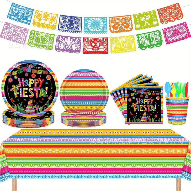 Juego De Vajilla Para Fiesta De Carnaval Del Día De Los Muertos En Nuevo México, Plato De Papel, Vaso De Papel, Servilleta, Mantel De Papel A Rayas, Plato De Cena, Decoración De Fiesta, Suministros De Fiesta, Decoración Festiva, Suministros Festivos - SACASUSA