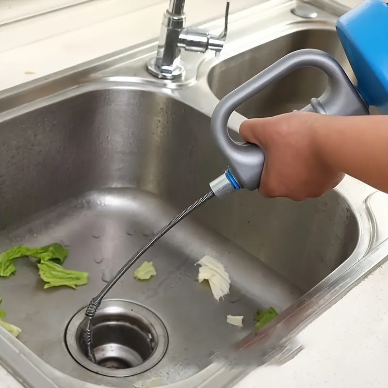 Limpiador de Tuberías de Acero Cepillado Azul - Desbloquee sus Tuberías Caseras sin Esfuerzo, Desatascador de Desagües y Cocina Manual - Durable y Fácil de Encontrar - SACASUSA