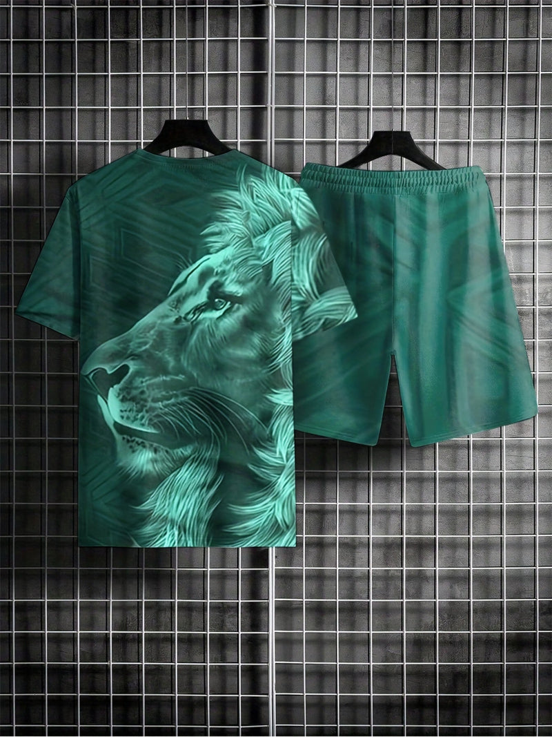 Lion Pattern Trajes De Verano Para Hombres Chándales De 2 Piezas, Camisas Casuales De Manga Corta Camisetas Y Pantalones Cortos, Traje Deportivo, Pijamas De Novedad Para Hombres Conjunto De Ropa De Salón - SACASUSA