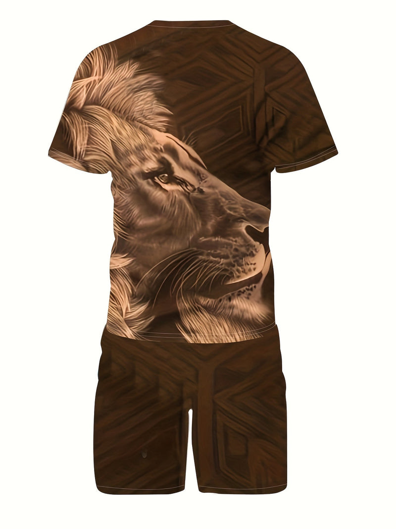 Lion Pattern Trajes De Verano Para Hombres Chándales De 2 Piezas, Camisas Casuales De Manga Corta Camisetas Y Pantalones Cortos, Traje Deportivo, Pijamas De Novedad Para Hombres Conjunto De Ropa De Salón - SACASUSA