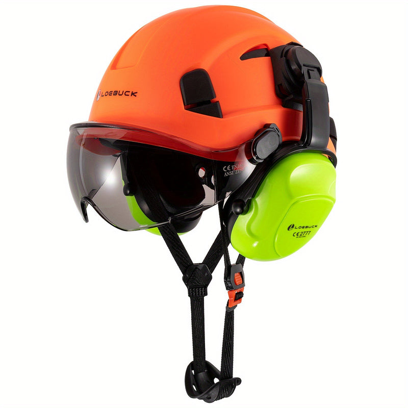 LOEBUCK Combo de Casco de Seguridad - Casco Protector Industrial, Orejeras Reductoras de Ruido y Gafas para Trabajos de Construcción, Material de Resina ABS - SACASUSA