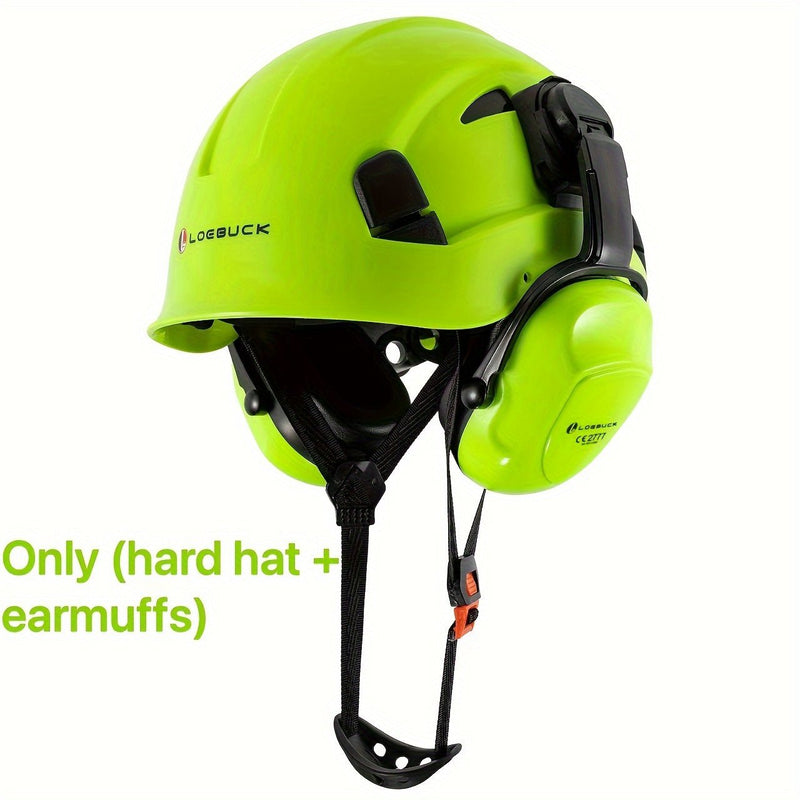 LOEBUCK Combo de Casco de Seguridad - Casco Protector Industrial, Orejeras Reductoras de Ruido y Gafas para Trabajos de Construcción, Material de Resina ABS - SACASUSA