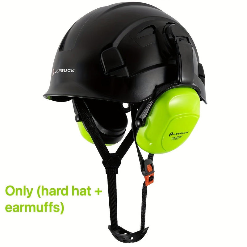 LOEBUCK Combo de Casco de Seguridad - Casco Protector Industrial, Orejeras Reductoras de Ruido y Gafas para Trabajos de Construcción, Material de Resina ABS - SACASUSA