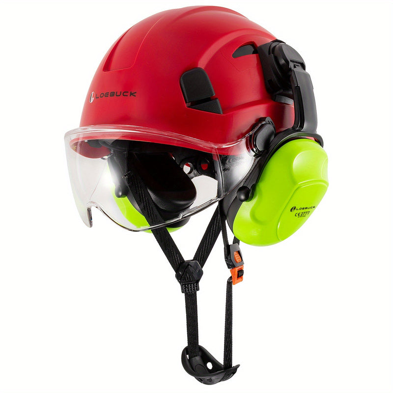 LOEBUCK Combo de Casco de Seguridad - Casco Protector Industrial, Orejeras Reductoras de Ruido y Gafas para Trabajos de Construcción, Material de Resina ABS - SACASUSA