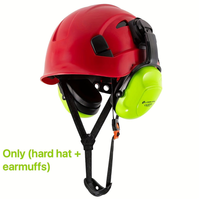 LOEBUCK Combo de Casco de Seguridad - Casco Protector Industrial, Orejeras Reductoras de Ruido y Gafas para Trabajos de Construcción, Material de Resina ABS - SACASUSA