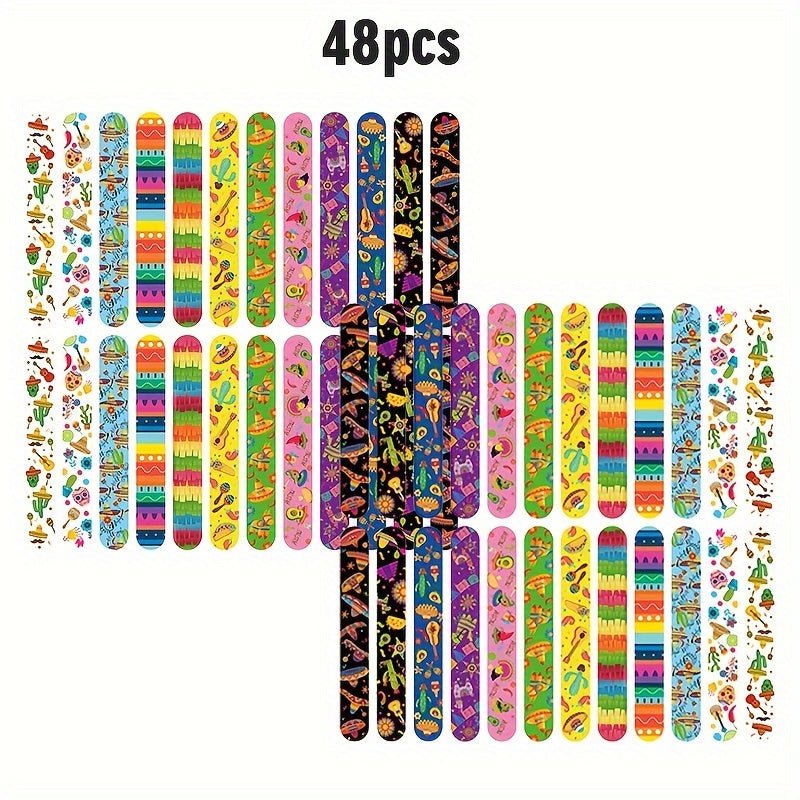 Lote De 24/48 Pulseras De Golpe Para Fiesta, Pulseras De Muñeca Temáticas Mexicanas, Pulseras De Broche Para La Fiesta Mexicana Del Cinco De Mayo, Suministros Para Fiestas De Cumpleaños, Carnaval Y Premios Para El Aula, 12 Estilos Surtidos - SACASUSA