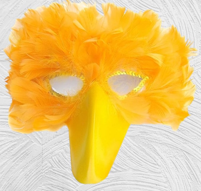 Máscara de pájaro de plumas amarillas hecha a mano con pico amarillo para disfraz de Halloween fiesta de cosplay adultos mujeres hombres pájaro grande - SACASUSA