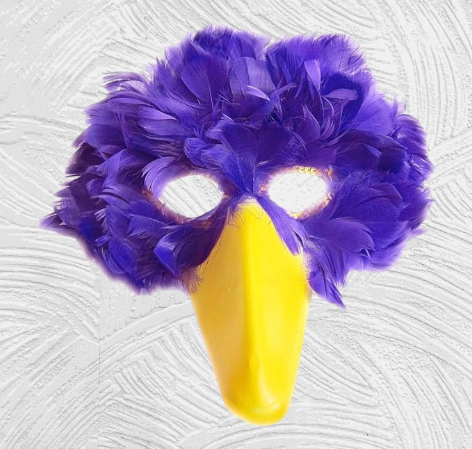 Máscara de pájaro de plumas fucsia rosa intenso con pico amarillo para fiesta de disfraces de Halloween - SACASUSA