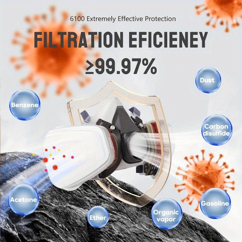 Máscara Reutilizable Duradera y Ecológica Con Filtros y Gafas de Seguridad: Perfecta para Lijar, Pulverizar, Soldar y Maniobrar Con Químicos; Cierre Fácil de Tirar - SACASUSA