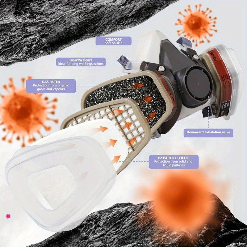 Máscara Reutilizable Duradera y Ecológica Con Filtros y Gafas de Seguridad: Perfecta para Lijar, Pulverizar, Soldar y Maniobrar Con Químicos; Cierre Fácil de Tirar - SACASUSA