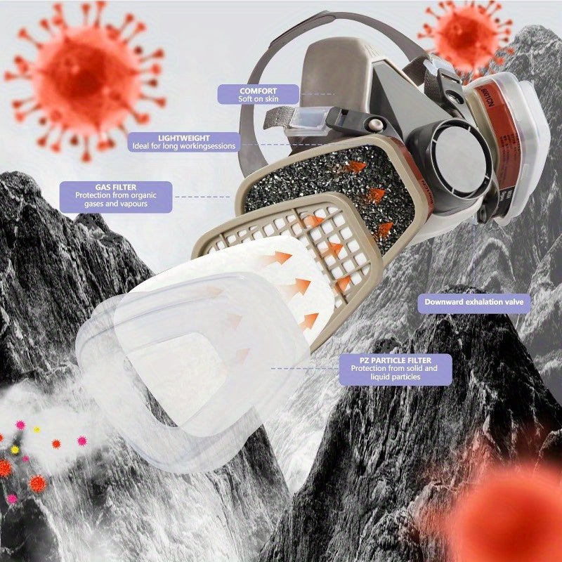 Máscara Reutilizable Duradera y Ecológica Con Filtros y Gafas de Seguridad: Perfecta para Lijar, Pulverizar, Soldar y Maniobrar Con Químicos; Cierre Fácil de Tirar - SACASUSA