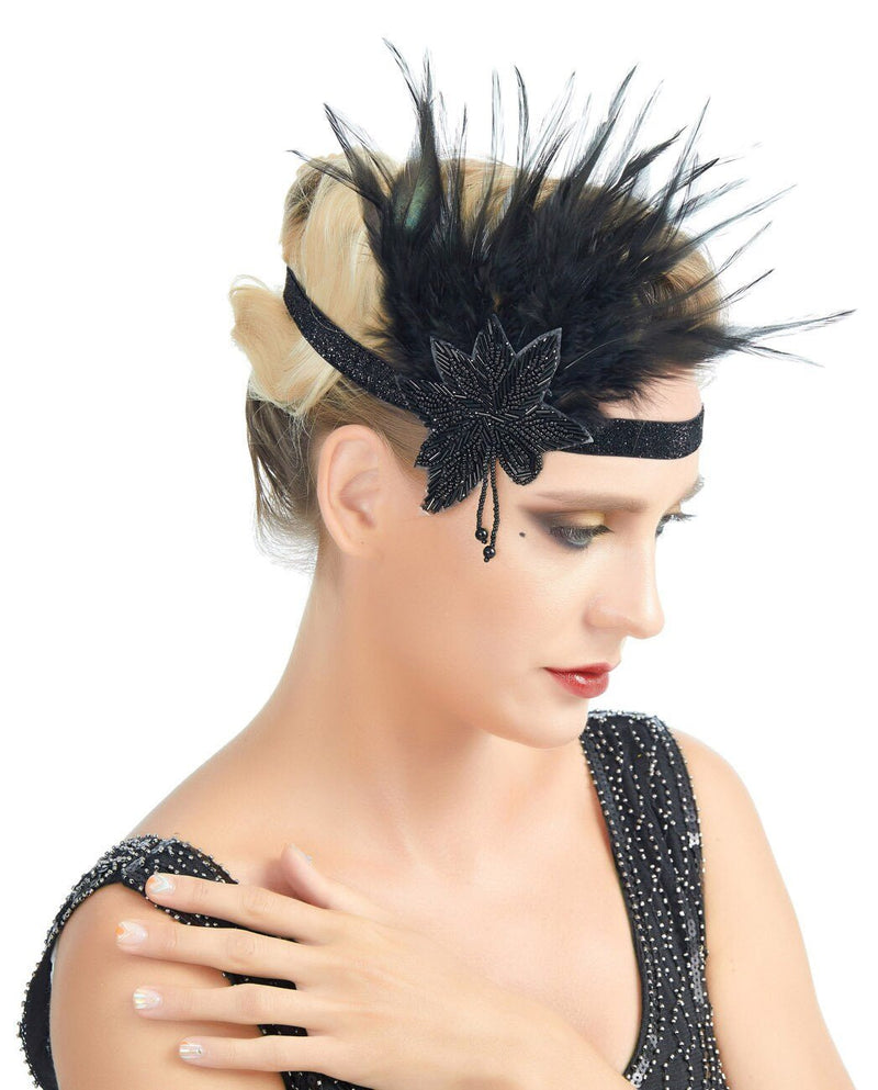 Negro Vintage inspirado The Great Gatsby Bead Diadema 1920s tocado Flapper Wedding Tocado Accesorio para el cabello Halloween Roaring Party 20s - SACASUSA