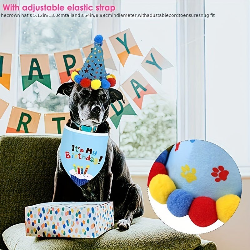 Pañuelo Y Sombrebro De Cumpleaños Para Perro, Bufanda Triangular Para Perro, Suministros Para Fiesta De Cumpleaños - SACASUSA