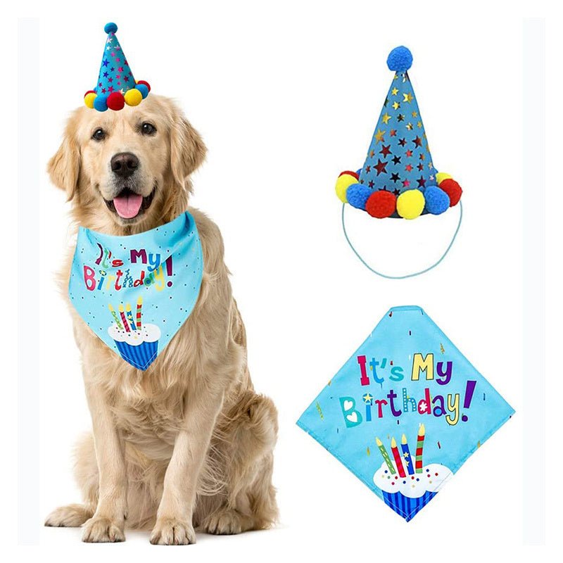 Pañuelo Y Sombrebro De Cumpleaños Para Perro, Bufanda Triangular Para Perro, Suministros Para Fiesta De Cumpleaños - SACASUSA