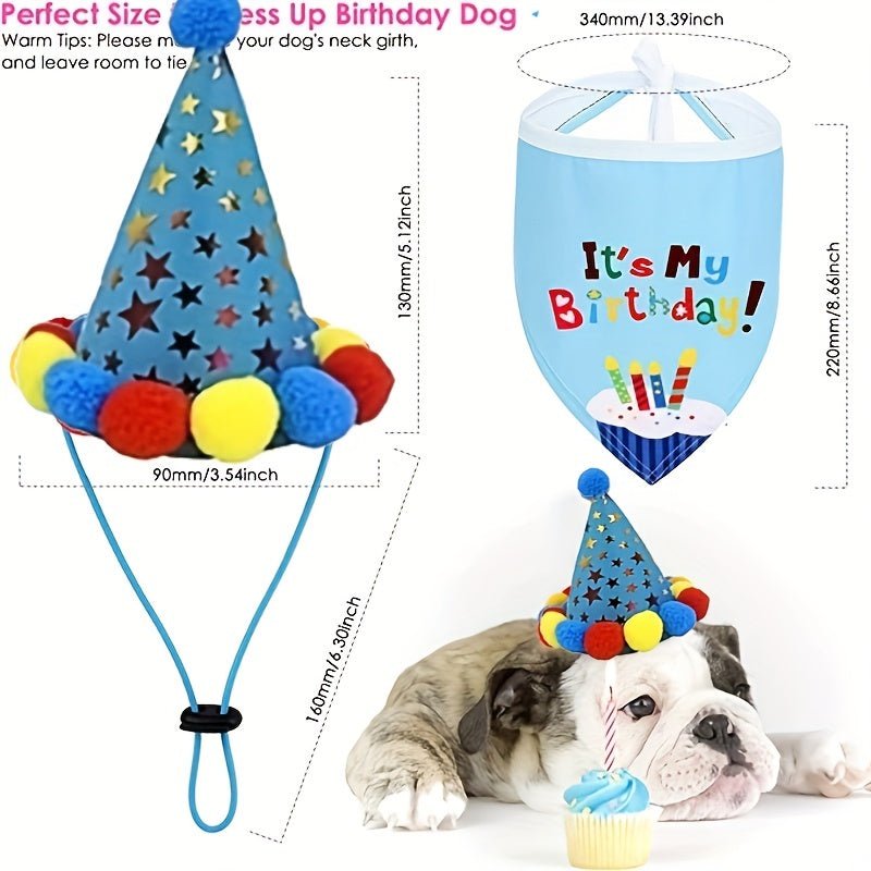 Pañuelo Y Sombrebro De Cumpleaños Para Perro, Bufanda Triangular Para Perro, Suministros Para Fiesta De Cumpleaños - SACASUSA