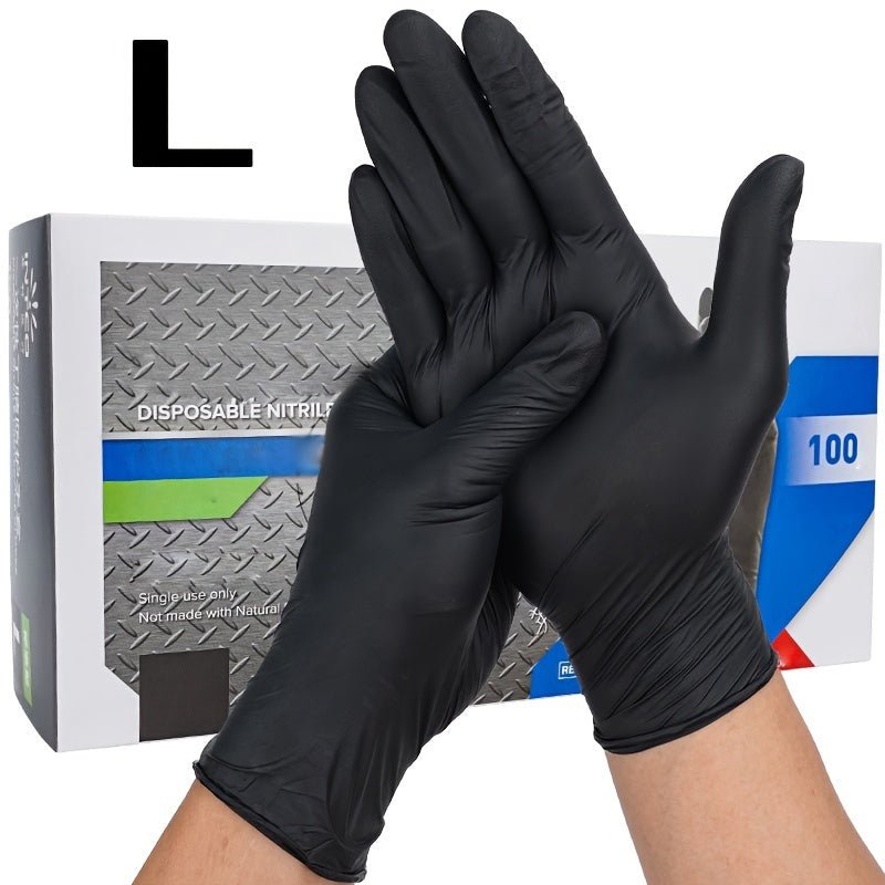 Paquete de 100 Guantes Negros Impermeables de Nitrilo - Grado Alimentario, Ambidiestro, Compatible con Pantallas Táctiles, Sin Alcohol y Latex, Ideal Para Limpieza, Inspección y Tareas de Mantenimiento - SACASUSA