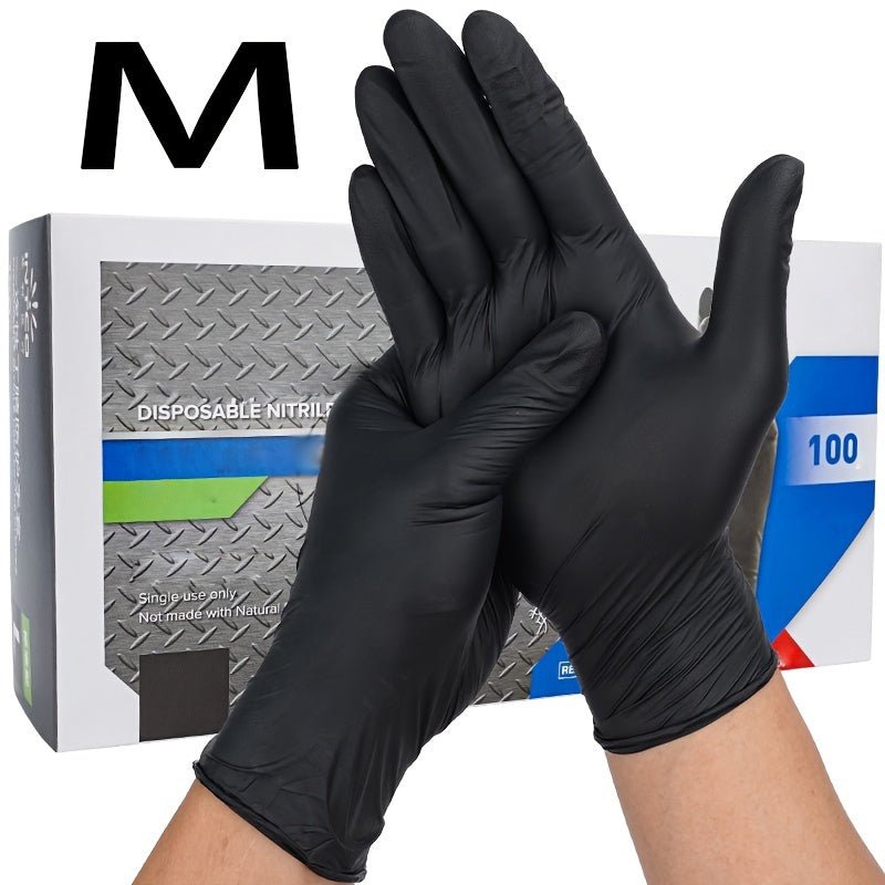 Paquete de 100 Guantes Negros Impermeables de Nitrilo - Grado Alimentario, Ambidiestro, Compatible con Pantallas Táctiles, Sin Alcohol y Latex, Ideal Para Limpieza, Inspección y Tareas de Mantenimiento - SACASUSA