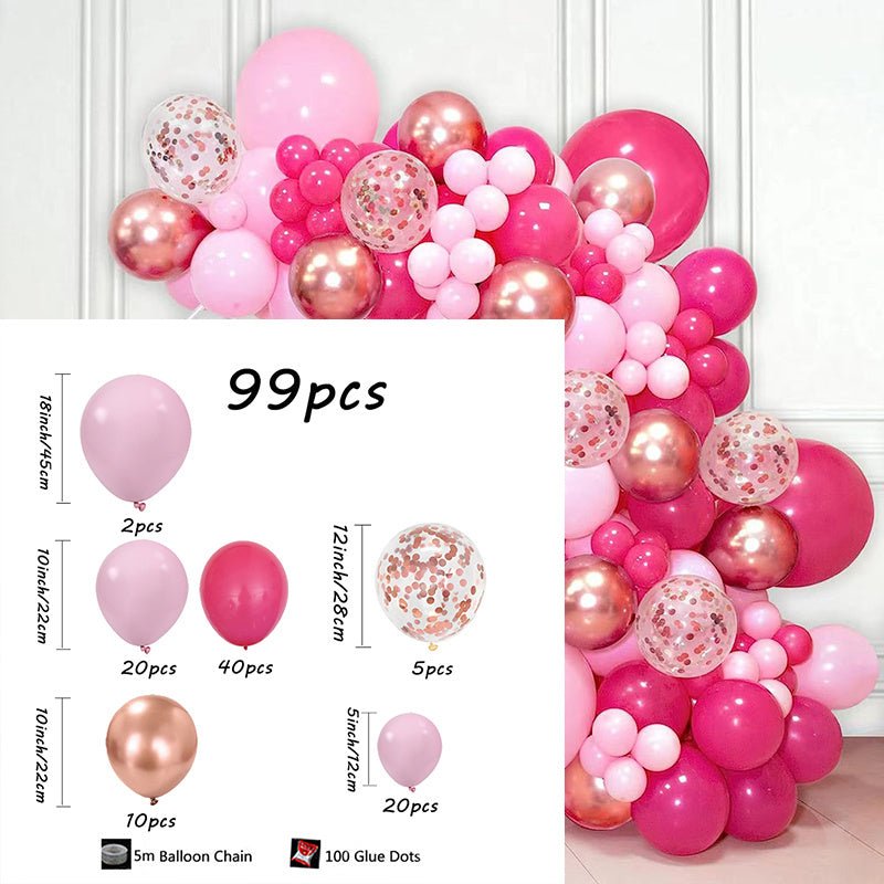 Set, Pink Balloon Garland Arch Kit, 99pcs Hot Pink Rose Golden Globos Con Globos De Confeti Para El Cumpleaños De La Niña Nupcial Baby Shower Día De La Madre Princesa Fiesta Temática Fondo Decoraciones Suministros - SACASUSA