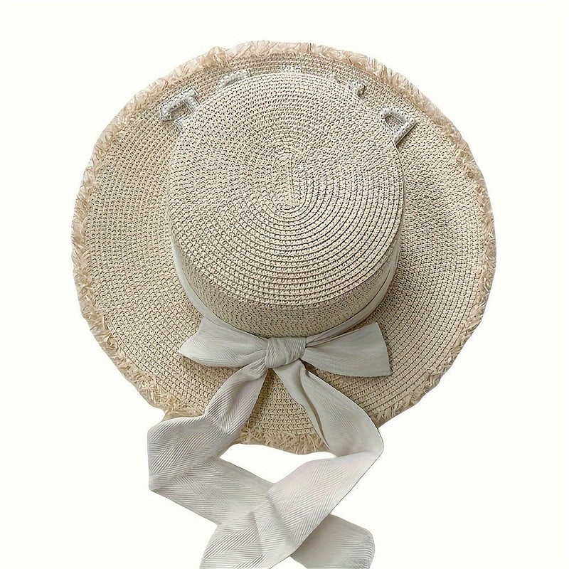 Sombrero De NOVIA Con Perlas De Imitación, Sombreros De Paja Elegantes Con Dobladillo Crudo, Sombreros Blancos Para El Sol Para Boda, Gorra De Playa Para Mujer - SACASUSA