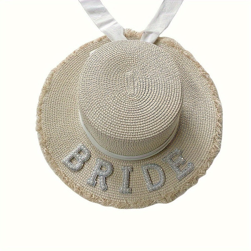 Sombrero De NOVIA Con Perlas De Imitación, Sombreros De Paja Elegantes Con Dobladillo Crudo, Sombreros Blancos Para El Sol Para Boda, Gorra De Playa Para Mujer - SACASUSA