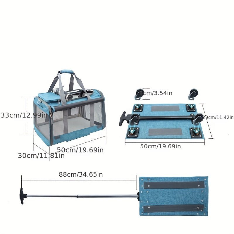 Transportín de Mascotas Aprobado por Aerolíneas con Ruedas Desmontables para Gatos y Perros: Viaja con Facilidad, Cierre de Cremallera Seguro, Material de Poliéster Duradero - SACASUSA