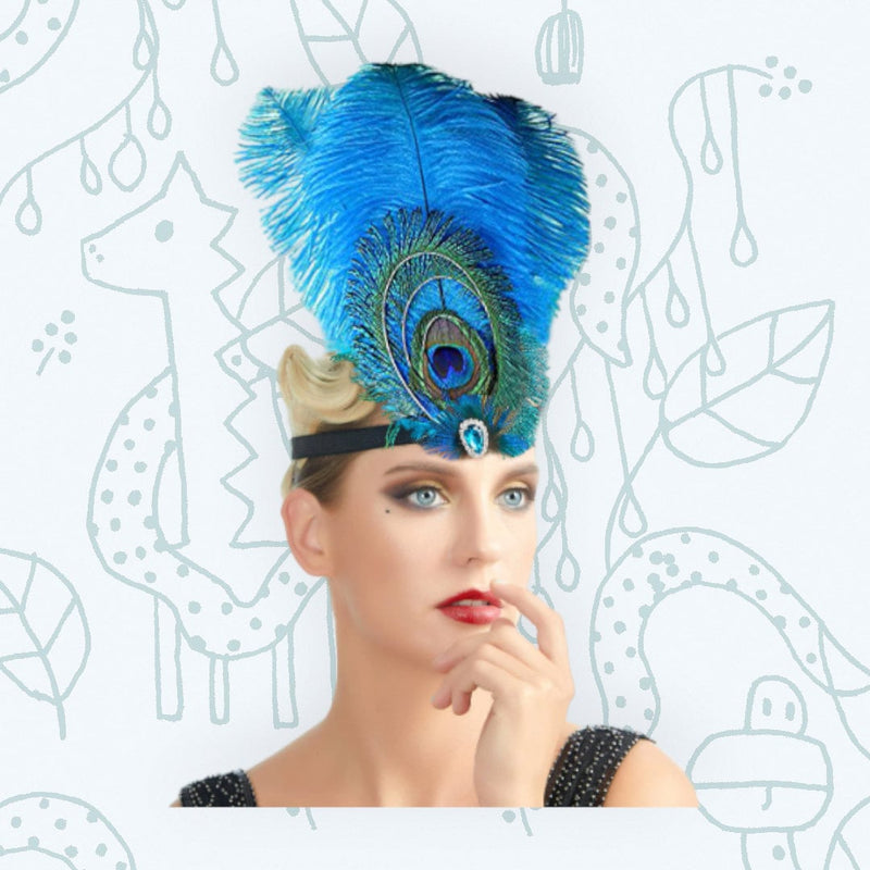 Turquesa azul cuero Rhinestone cristal diadema 1920 tocado Flapper negro disfraz de Halloween Cosplay El gran Gatsby Headwear mujeres - SACASUSA