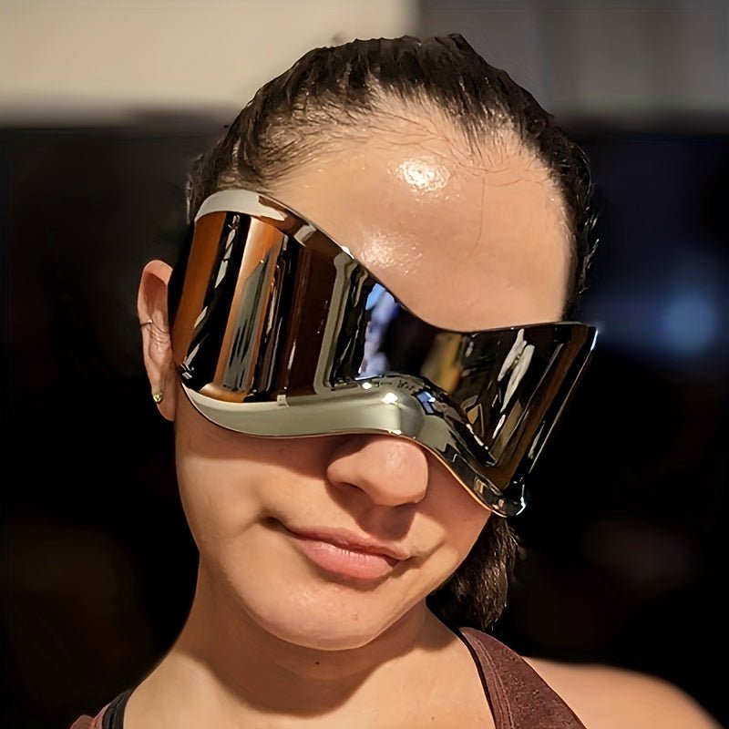 Versátiles Gafas de Sol Unisex 'Y2K' de Una Pieza con Lente de Espejo Anti-Reflectante - Perfectas para Actividades al Aire Libre, Deportes, Fiestas y Clubs - Diseñadas en Estilo Cyberpunk con Montura de Compuesto Duradero - SACASUSA