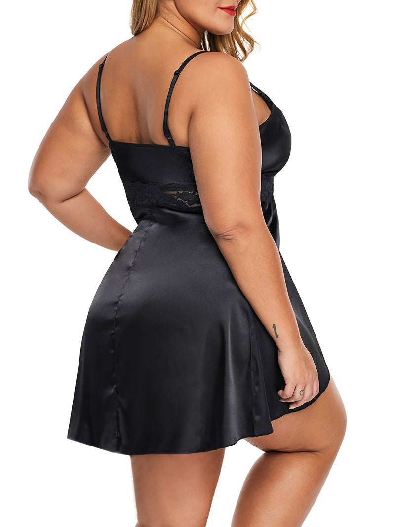 Vestido de Noche Sexy de Talla Grande con Escote en V y Detalles de Encaje, Cómodo Poliéster-Elastano para Todas las Estaciones - Ropa de Noche de Fácil Cuidado - SACASUSA