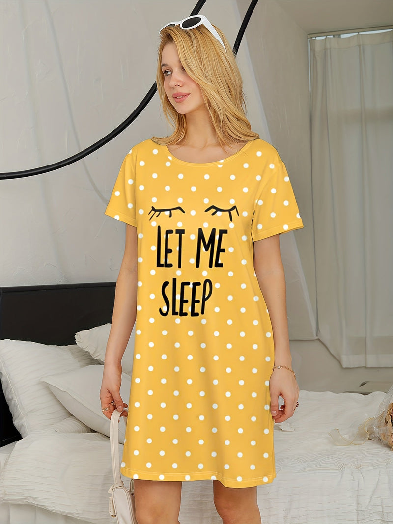 Vestido de Pijama de Verano Lindo y Cómodo - Estampado de Dibujos Animados, Cuello Redondo, Manga Corta, Lavable a Máquina, No Transparente para Mujeres - SACASUSA