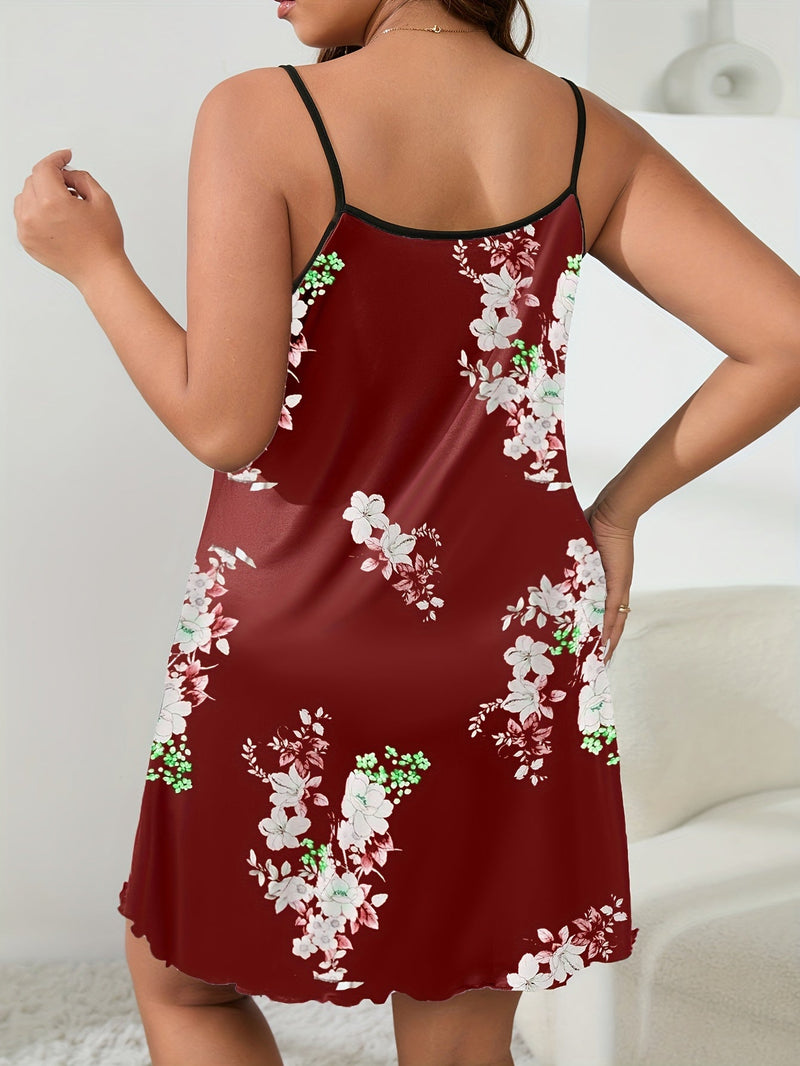 Vestido De Salón Elegante De Talla Grande, Camisón De Cuello Redondo Con Estampado Floral Para Mujer - SACASUSA