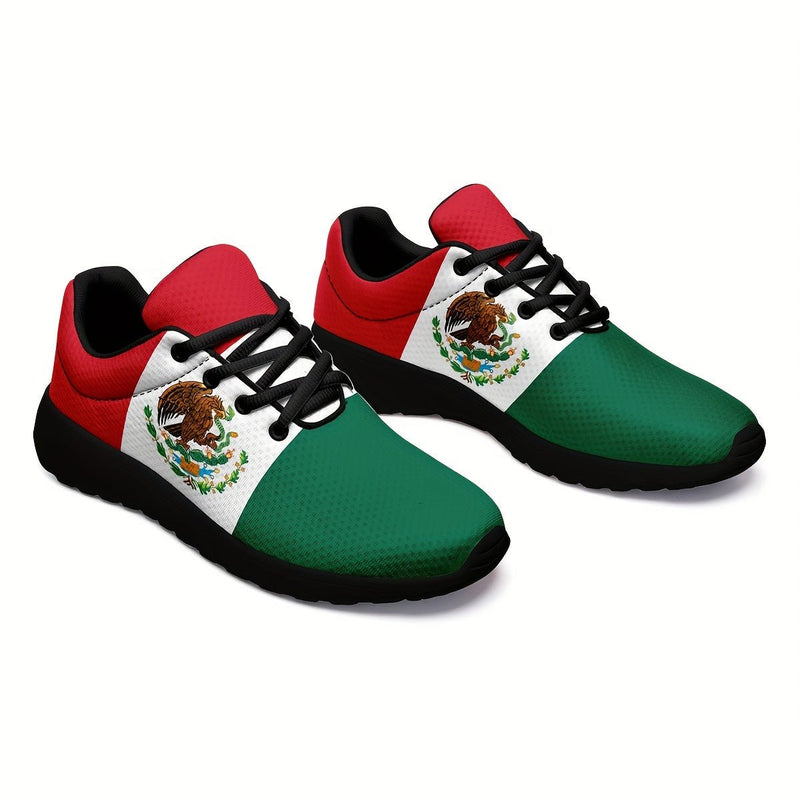 Zapatillas de deporte con patrón de bandera nacional de México de moda para hombres de talla grande, zapatos cómodos, antideslizantes con suela suave antideslizante y cordones para actividades al aire libre para hombres - SACASUSA