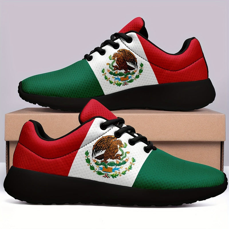 Zapatillas de deporte con patrón de bandera nacional de México de moda para hombres de talla grande, zapatos cómodos, antideslizantes con suela suave antideslizante y cordones para actividades al aire libre para hombres - SACASUSA