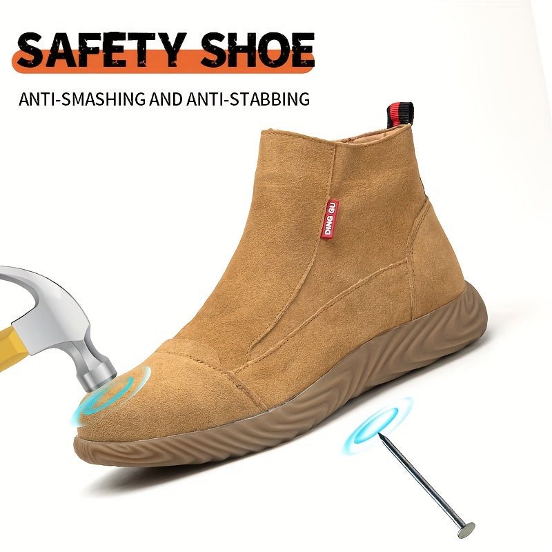 Zapatos de Seguridad de Trabajo en Cuero Todo Temporada de DingGu: Superior Confort y Seguridad con Punta de Acero, Suela de Goma Resistente a Punzadas y Cómoda Punta Redonda - SACASUSA