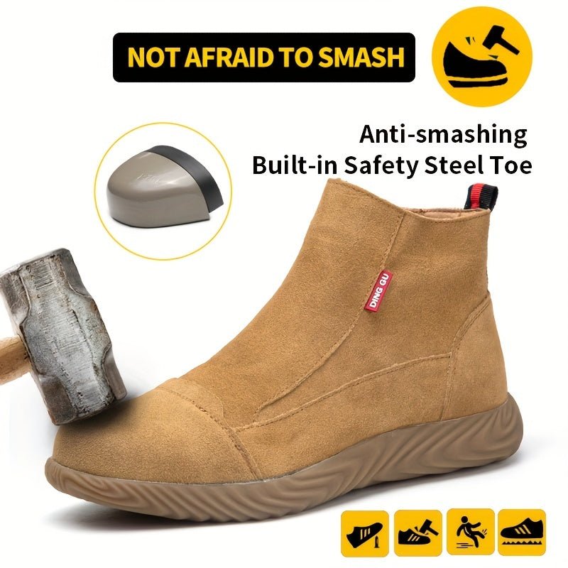 Zapatos de Seguridad de Trabajo en Cuero Todo Temporada de DingGu: Superior Confort y Seguridad con Punta de Acero, Suela de Goma Resistente a Punzadas y Cómoda Punta Redonda - SACASUSA